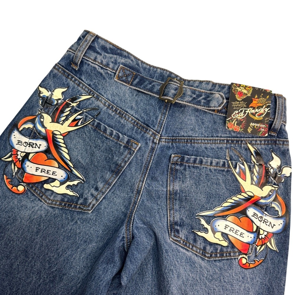 Ed Hardy Y2K Wide Leg Jeans Womens 24 Born Free‎ Tattoo Graphic 90's New W/Tags